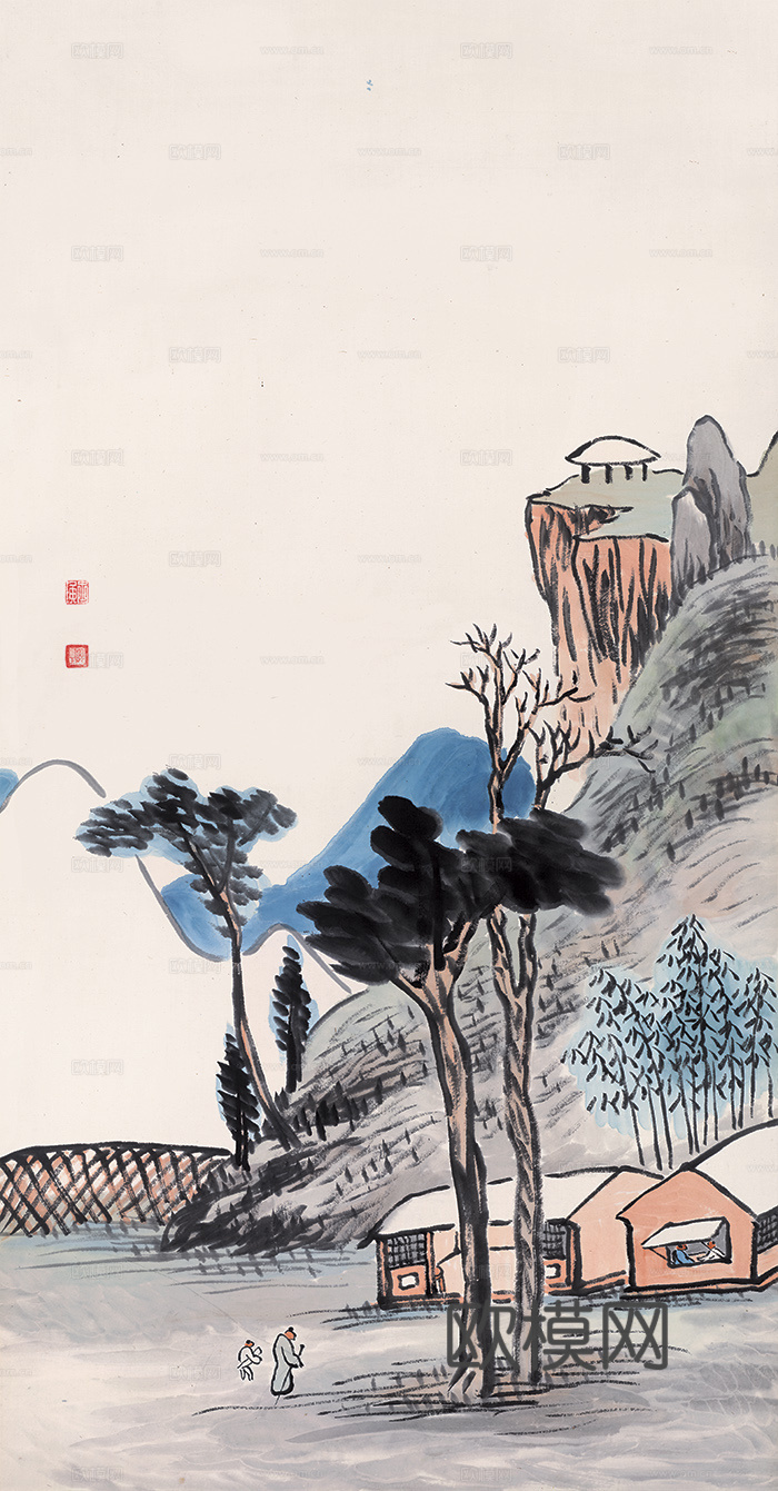 齐白石写意水墨画，近现代水墨画 山水纸93.9X48.8（天