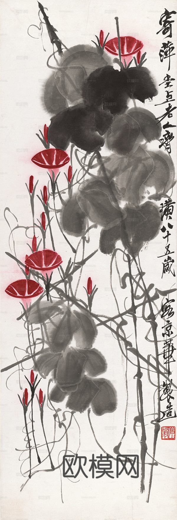 齐白石写意水墨画，近现代水墨画 牵牛花图35.28-103.