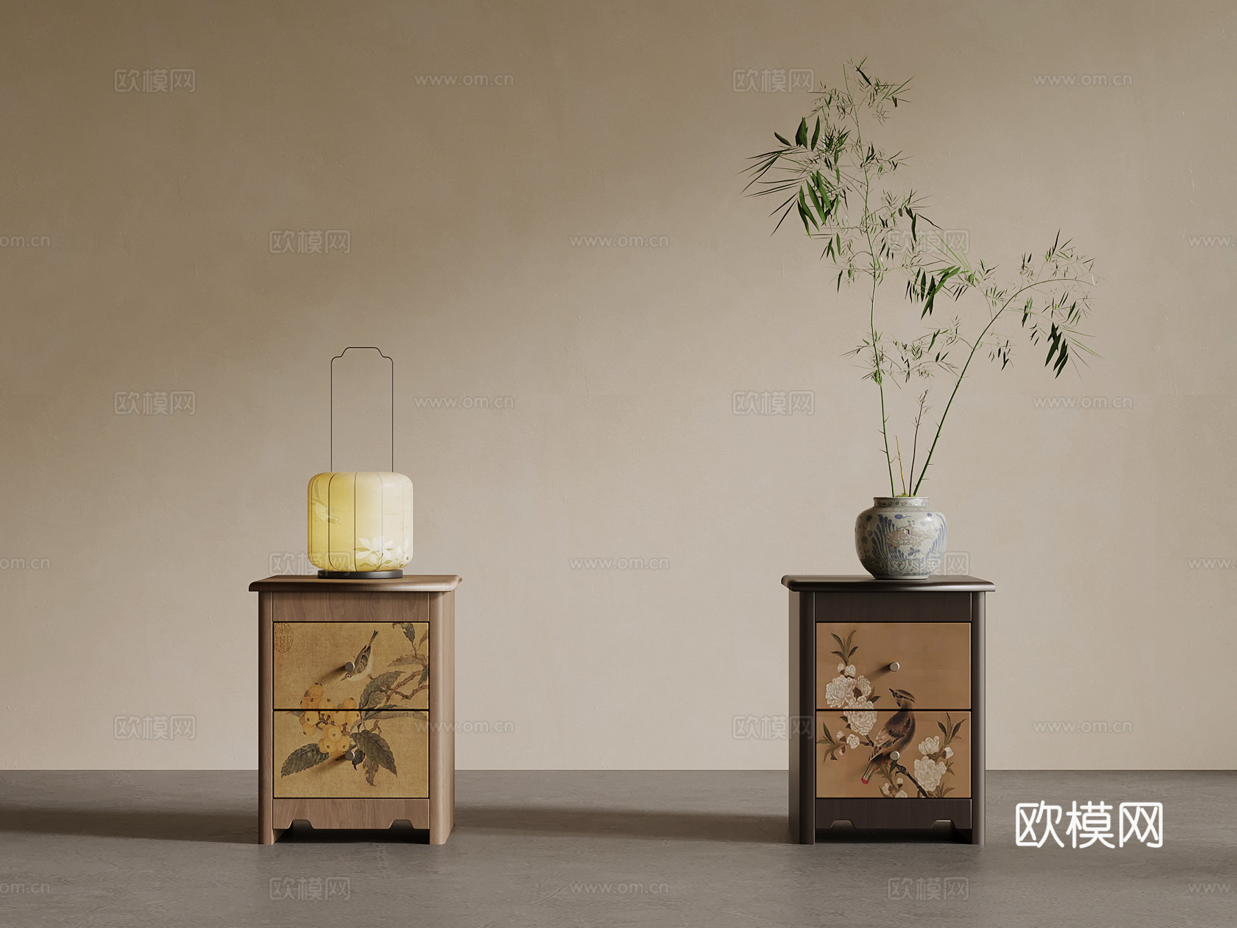新中式床头柜 边柜 矮柜su模型