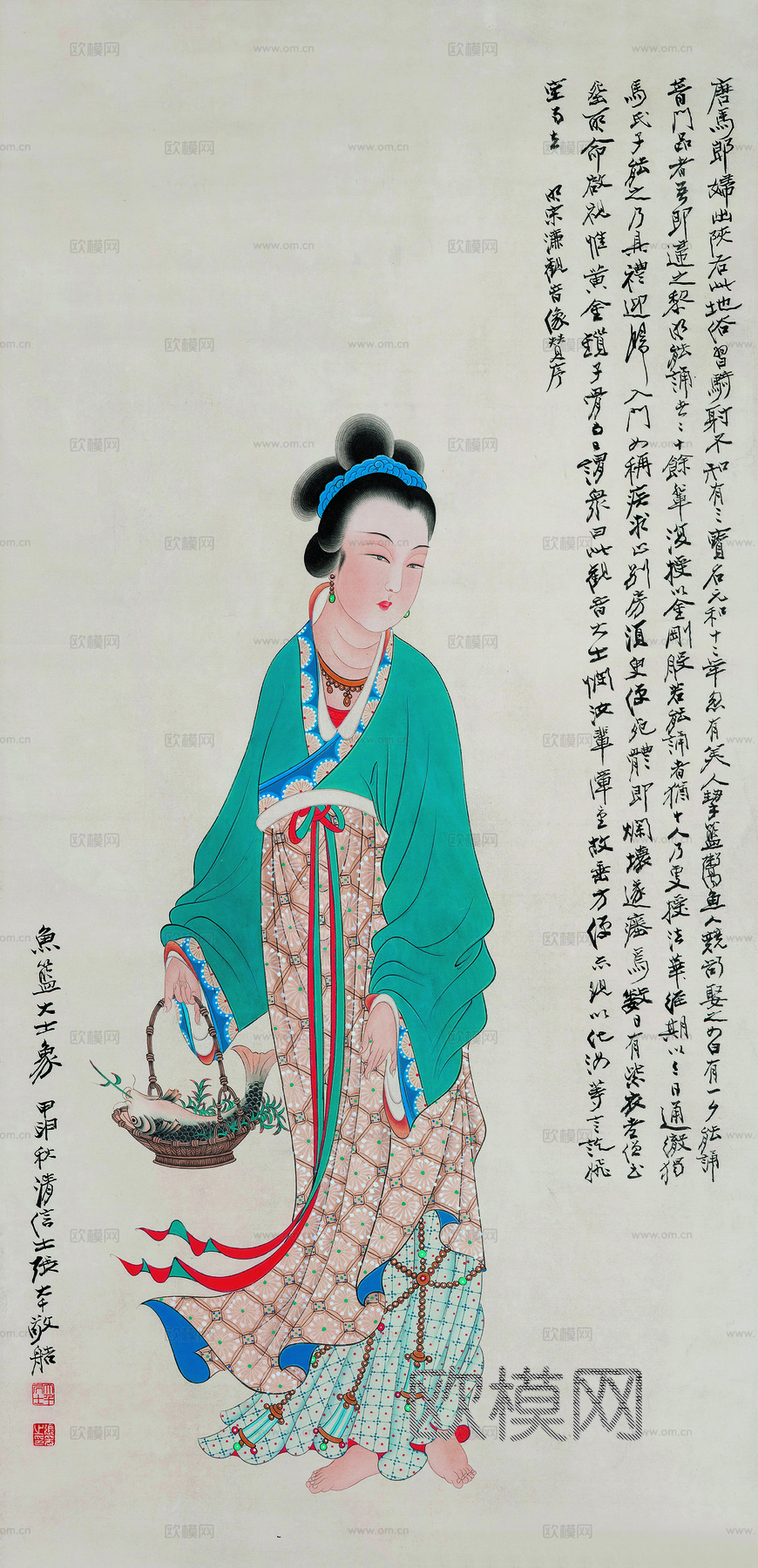 张大千绘画作品，中国近现代水墨画，写意水墨画近代 张大千鱼篮