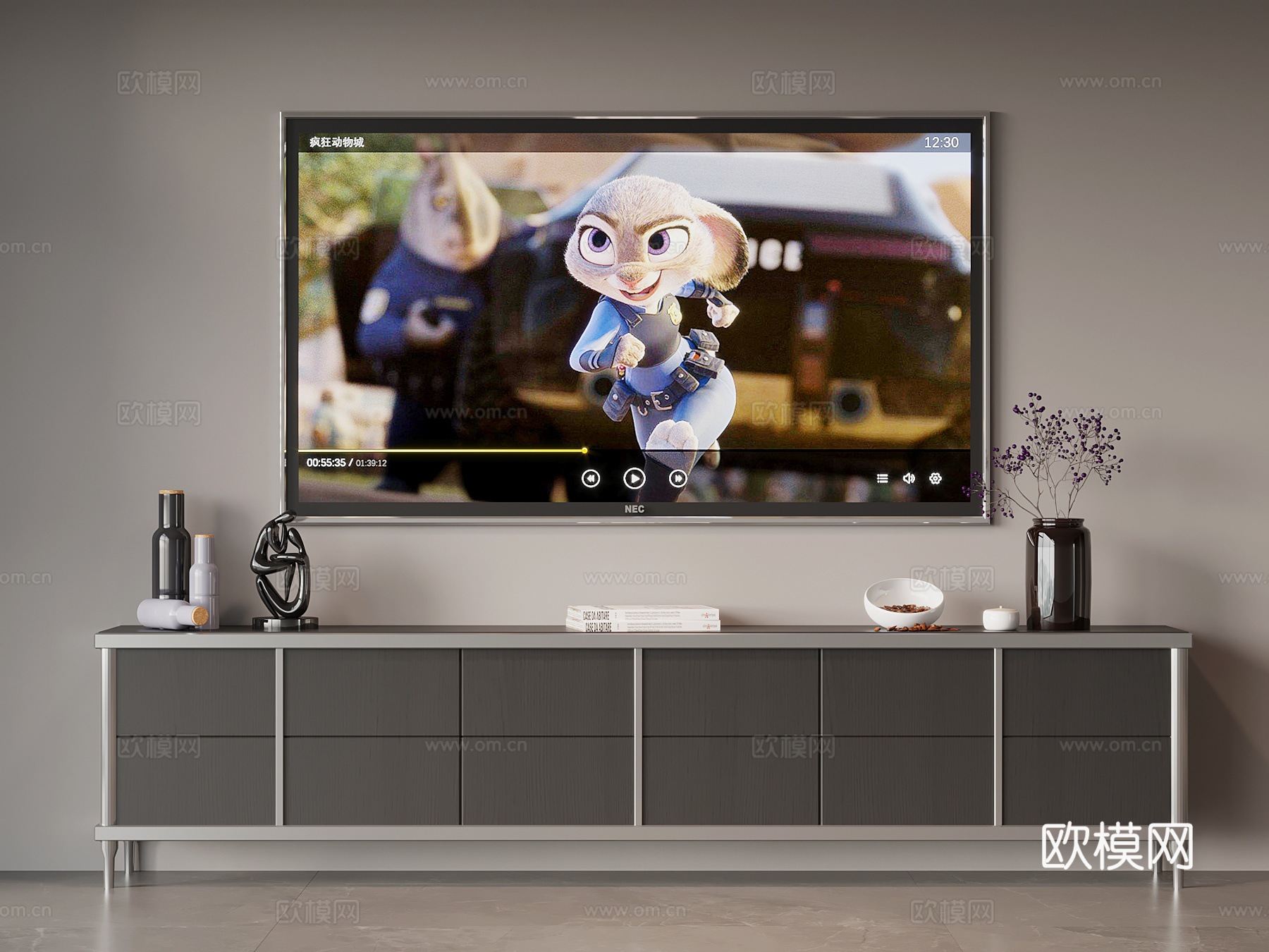 现代意式电视柜su模型