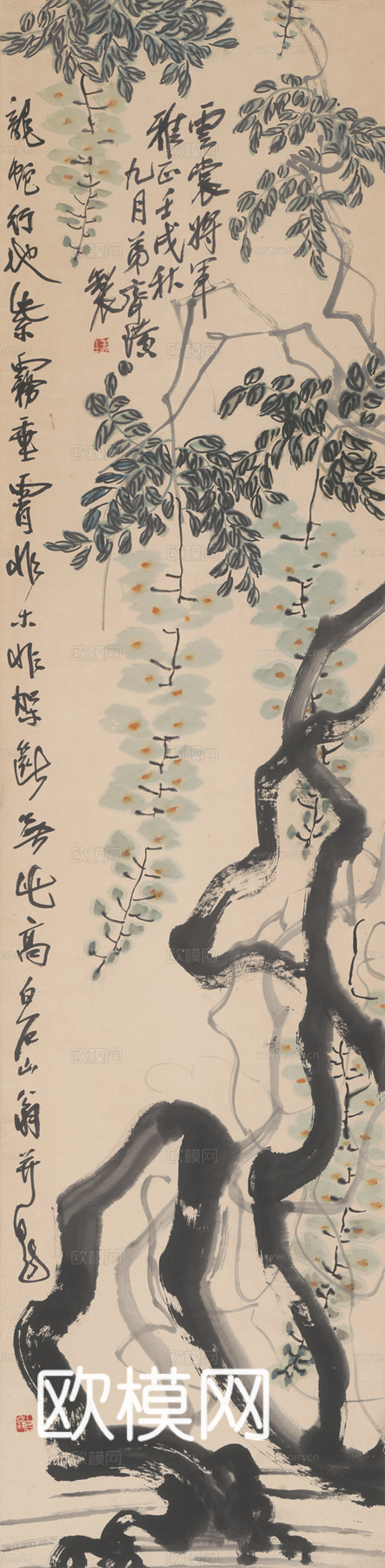齐白石写意水墨画，近现代水墨画 条屏 34×136
