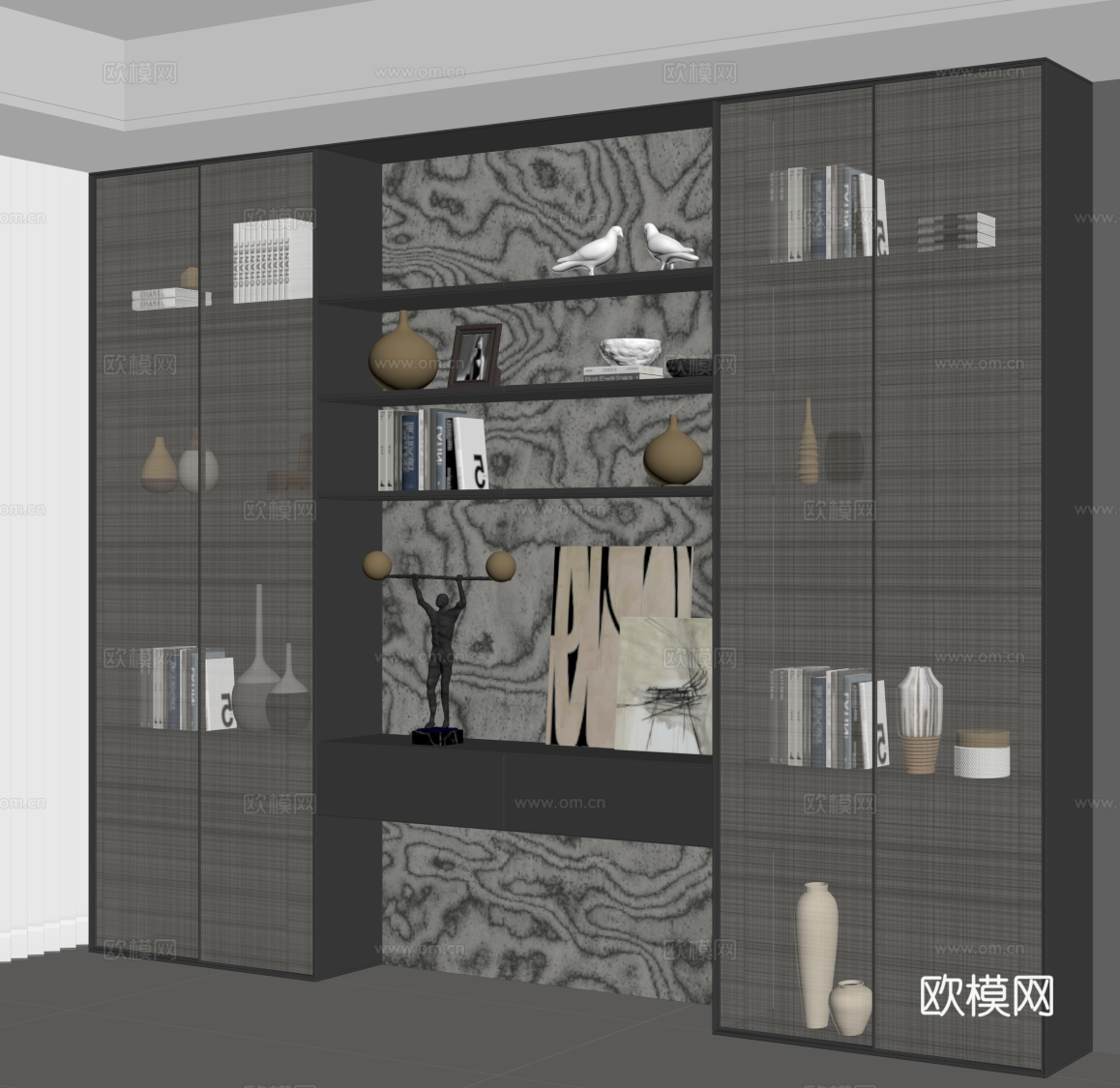 现代书柜 置物柜su模型