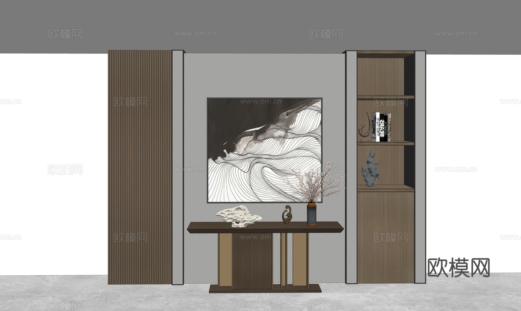 新中式端景条案玄关柜su模型