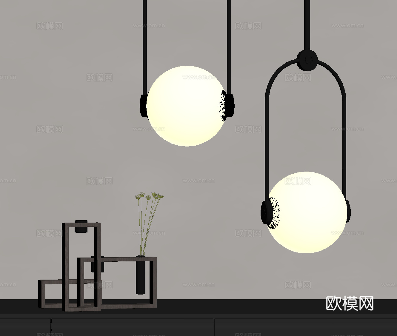 现代意式吊灯 球形吊灯su模型