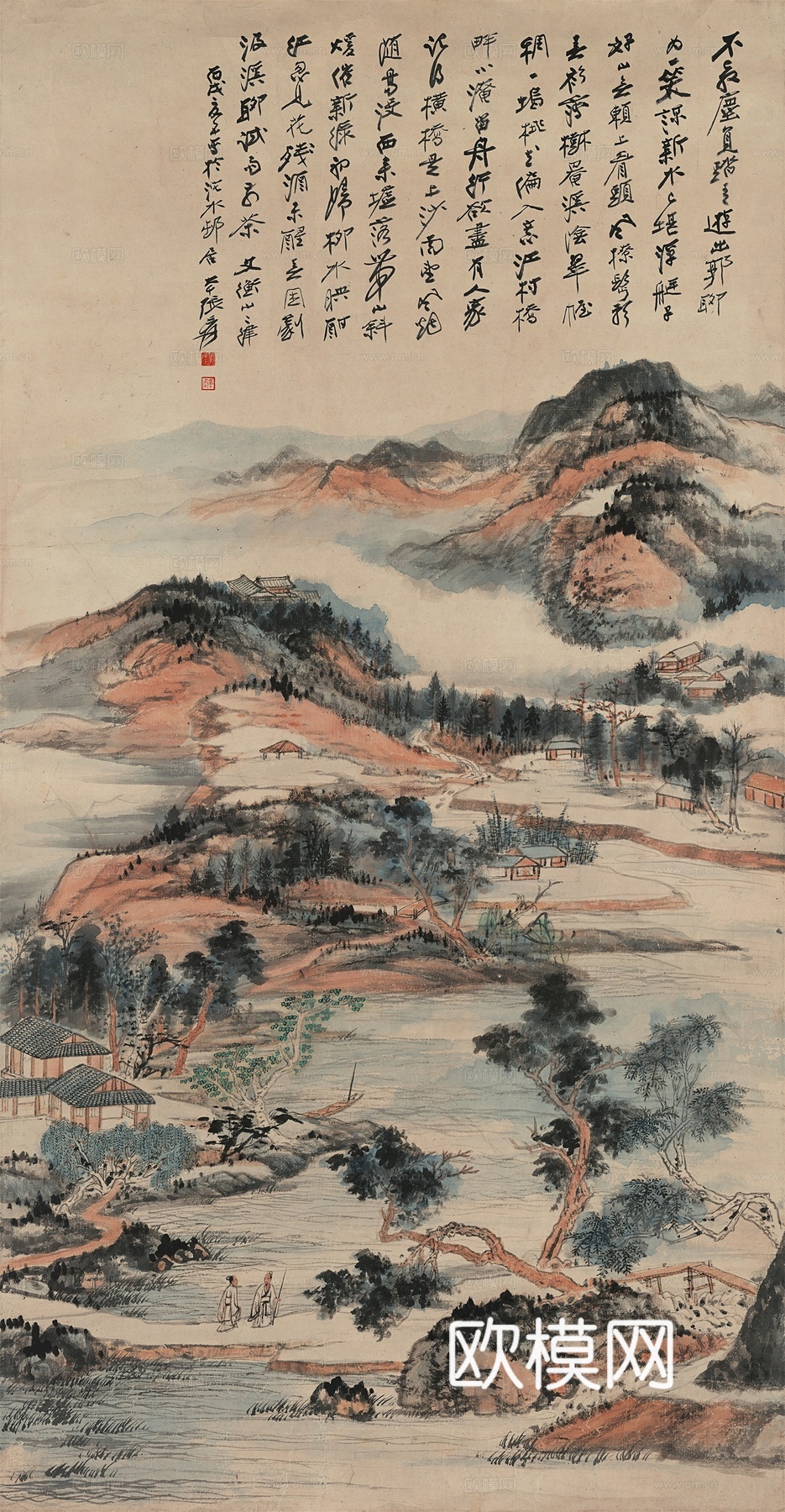 张大千绘画作品，中国近现代水墨画，写意水墨画山水人物