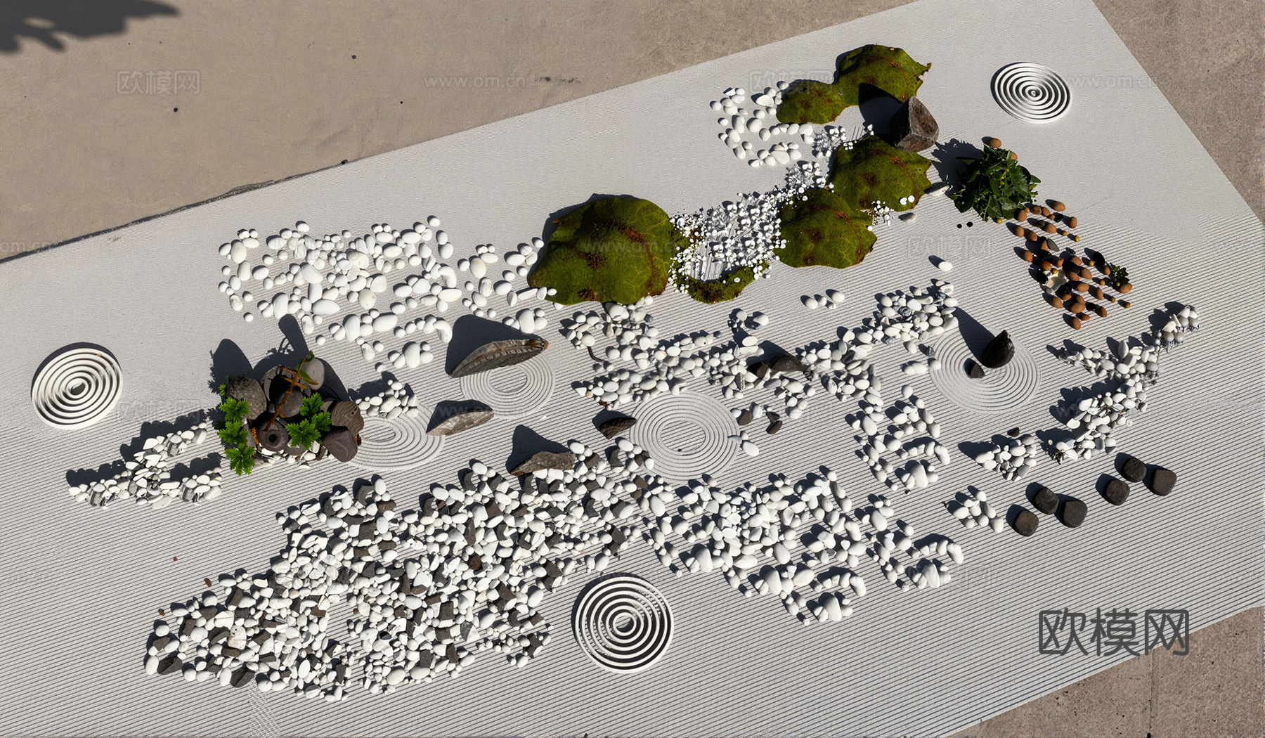 新中式景观小品 植物 草坪 鹅卵石 枯山水su模型