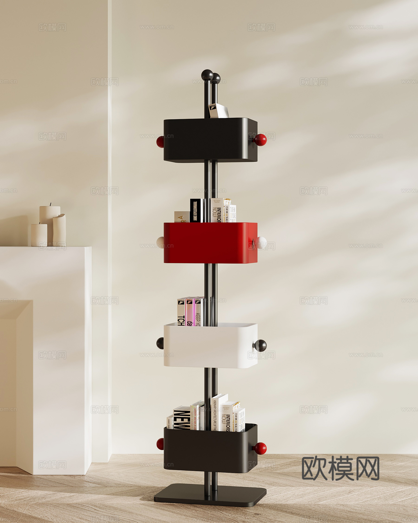 现代儿童书架 置物架 多巴胺书架su模型