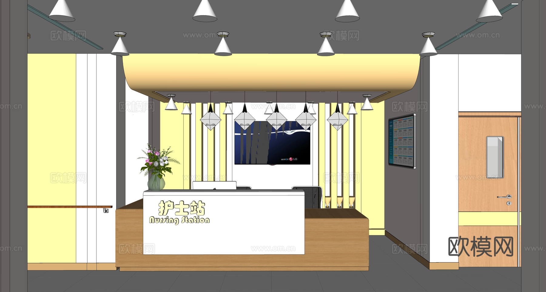 0068护士站 医院前台 咨询台 接待台su模型