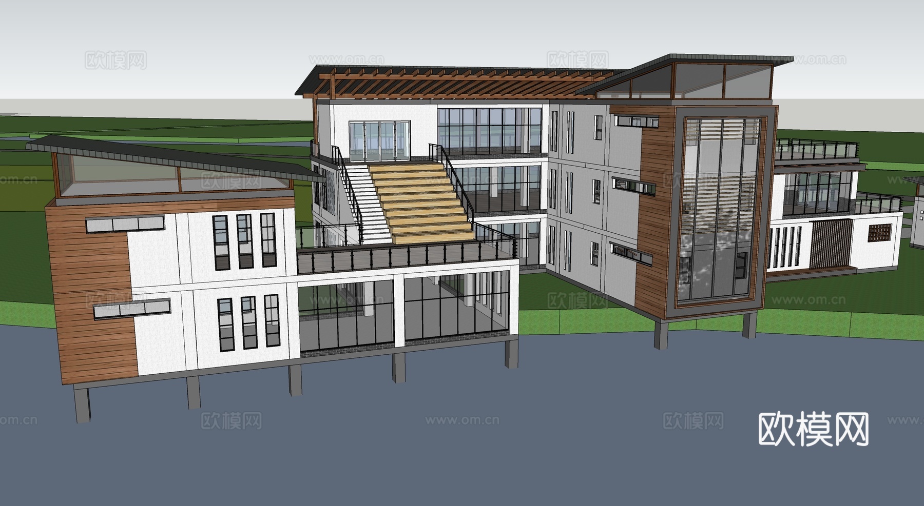 现代游客中心  游客驿站建筑su模型