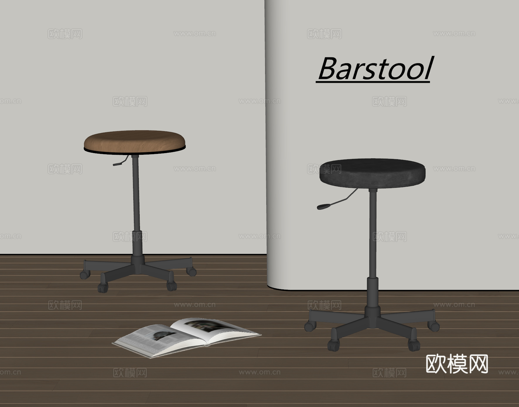 现代吧凳组合 滑轮吧凳 升降吧凳su模型