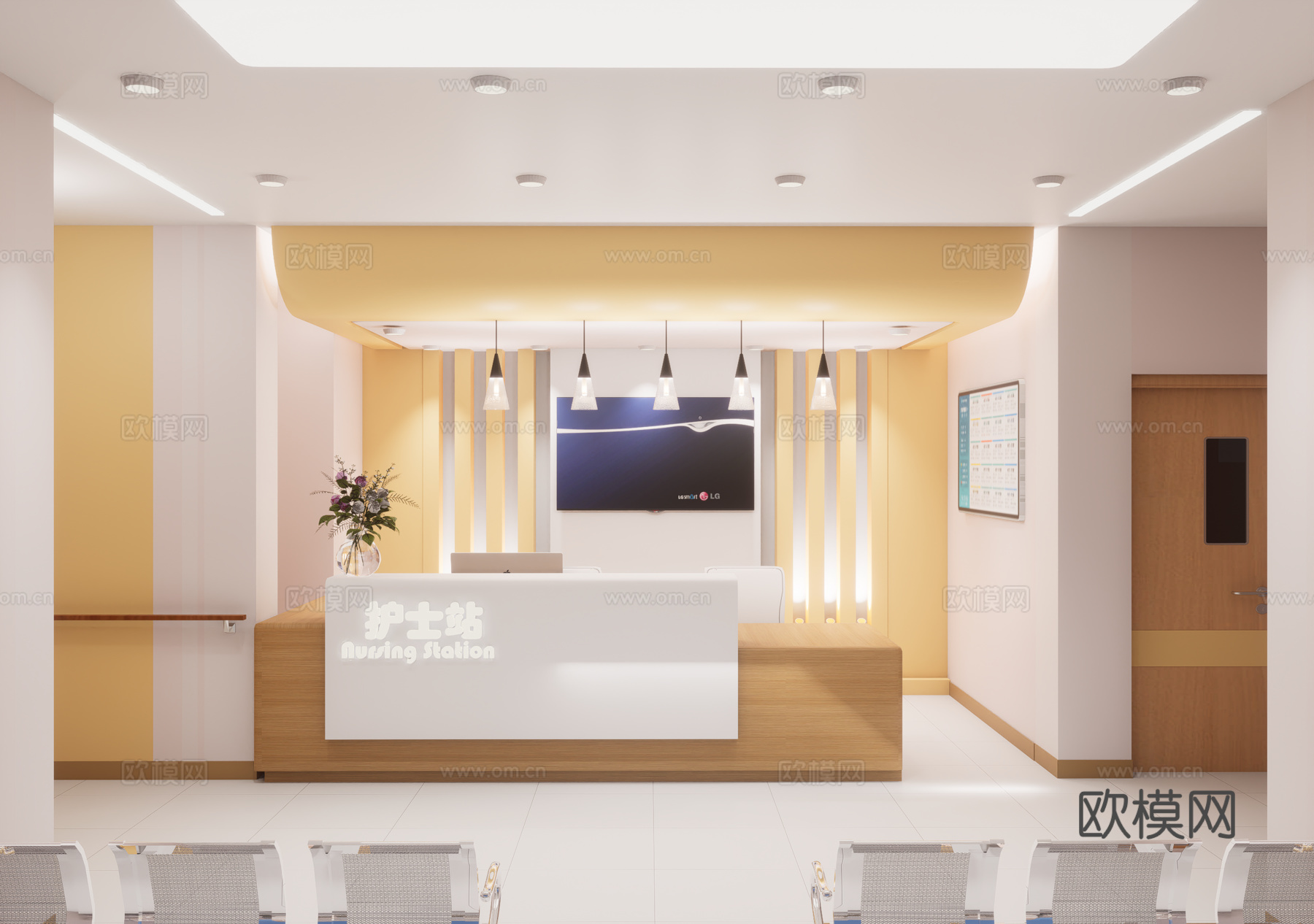 0068护士站 医院前台 咨询台 接待台su模型