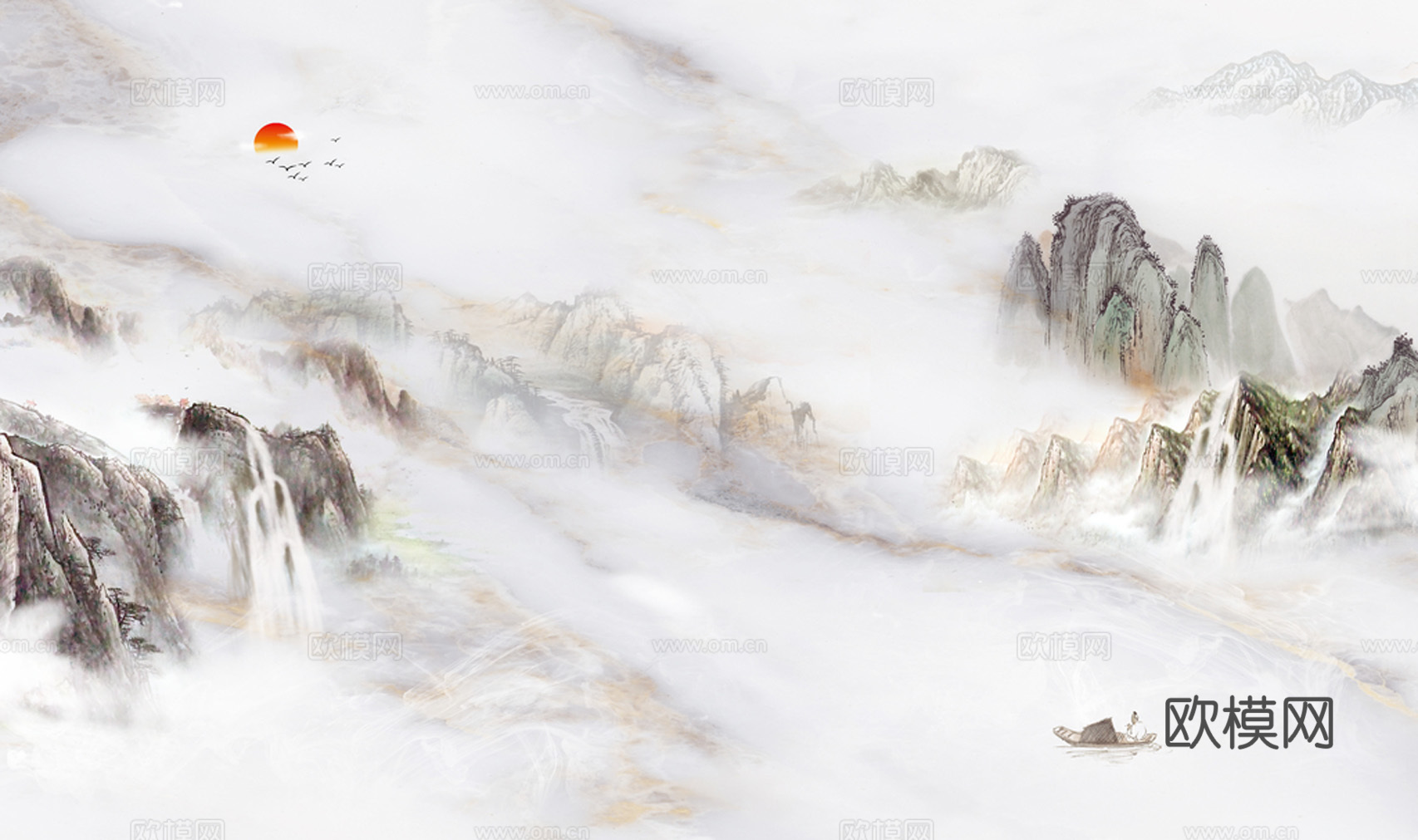 中式轻奢山水大理石 山脉风景大理石贴图