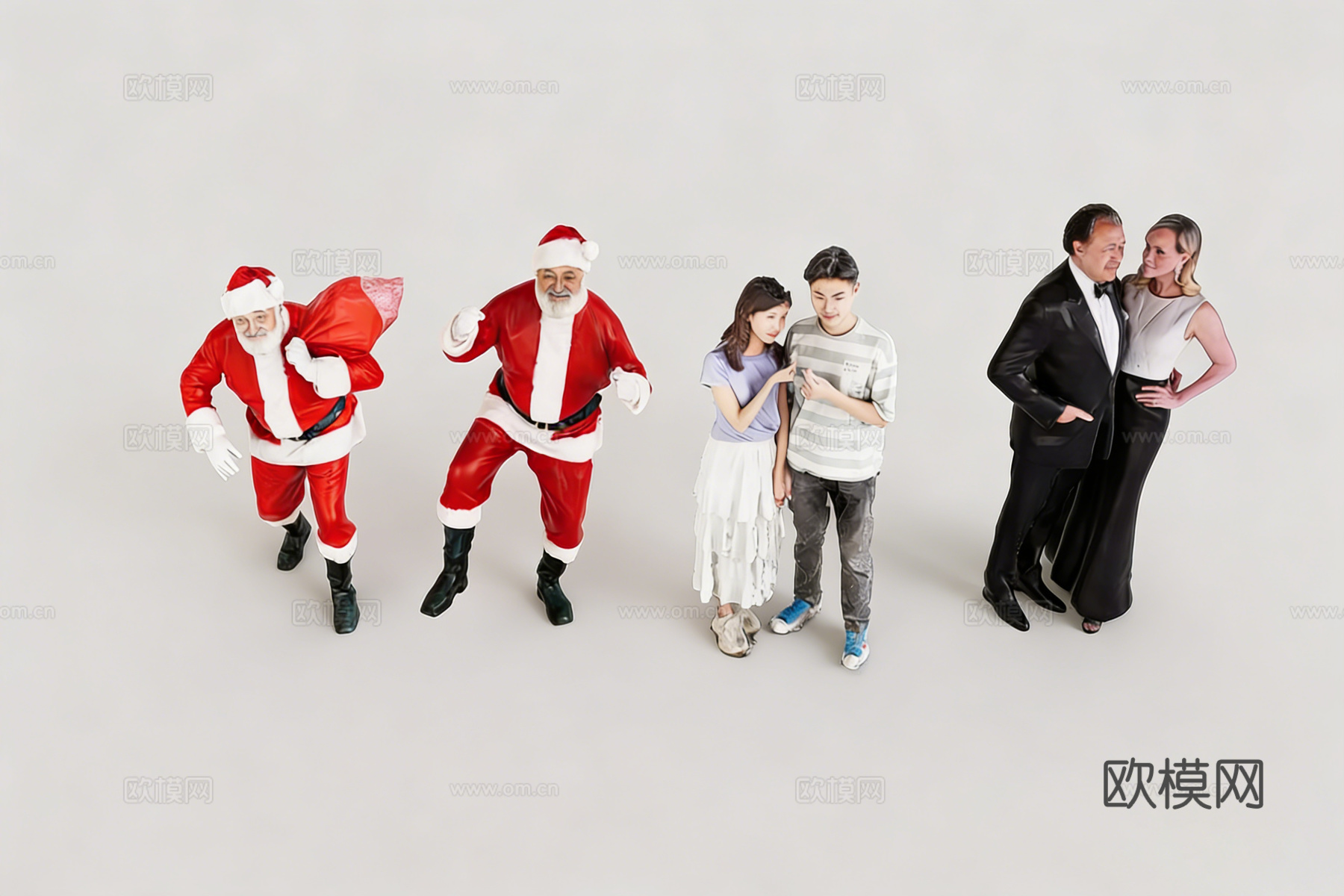 人物模型 5角色 圣诞老人 情侣 年轻人 多姿态su模型