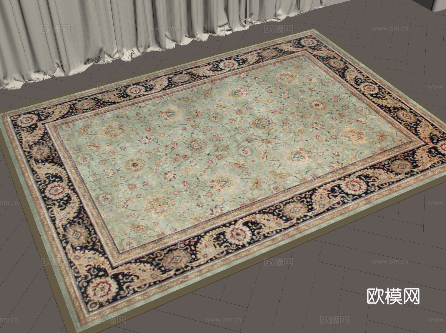 法式复古地毯 方形地毯su模型