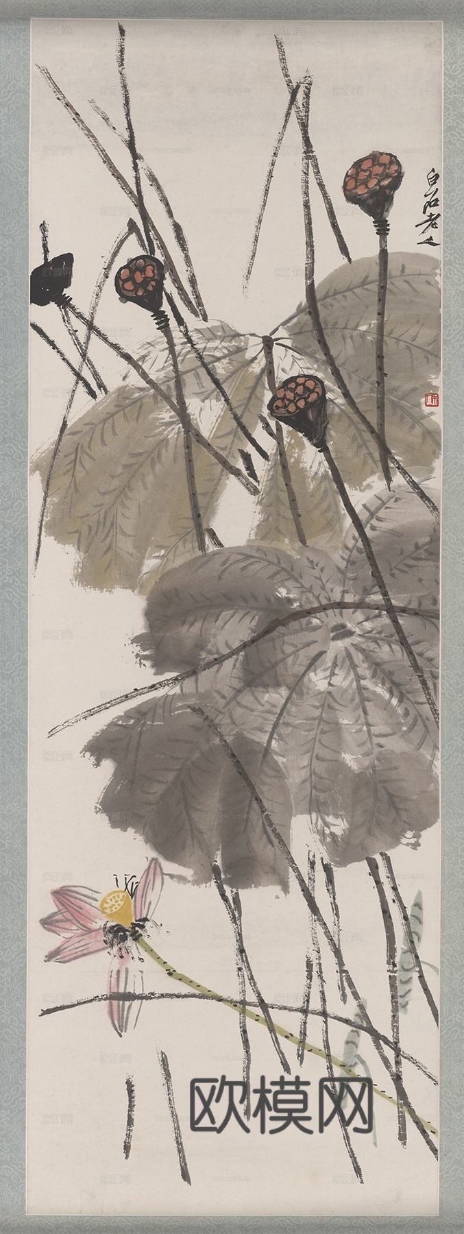 齐白石写意水墨画，近现代水墨画 莲荷图