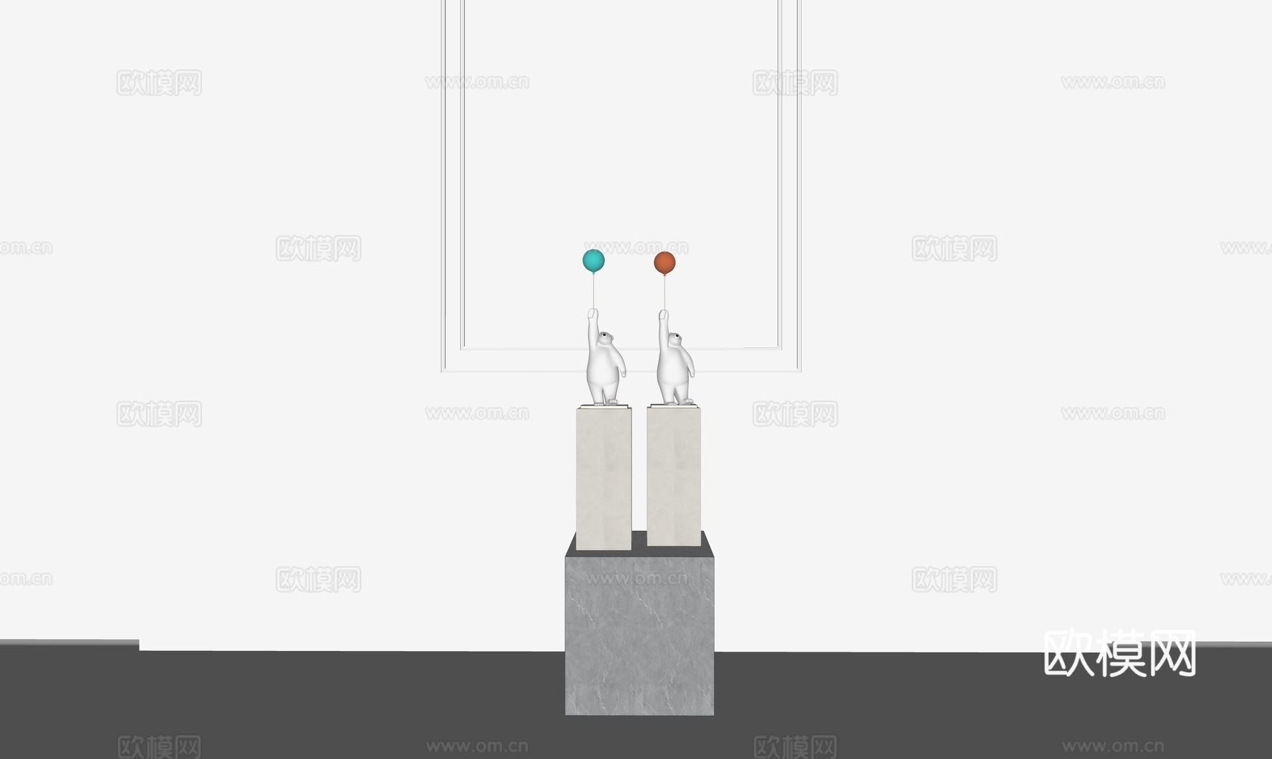 现代小熊雕塑_摆件_气球su模型