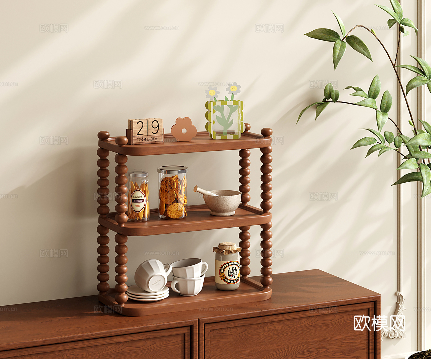 复古置物架 收纳架 法式装饰架 三层展示架 杯架su模型