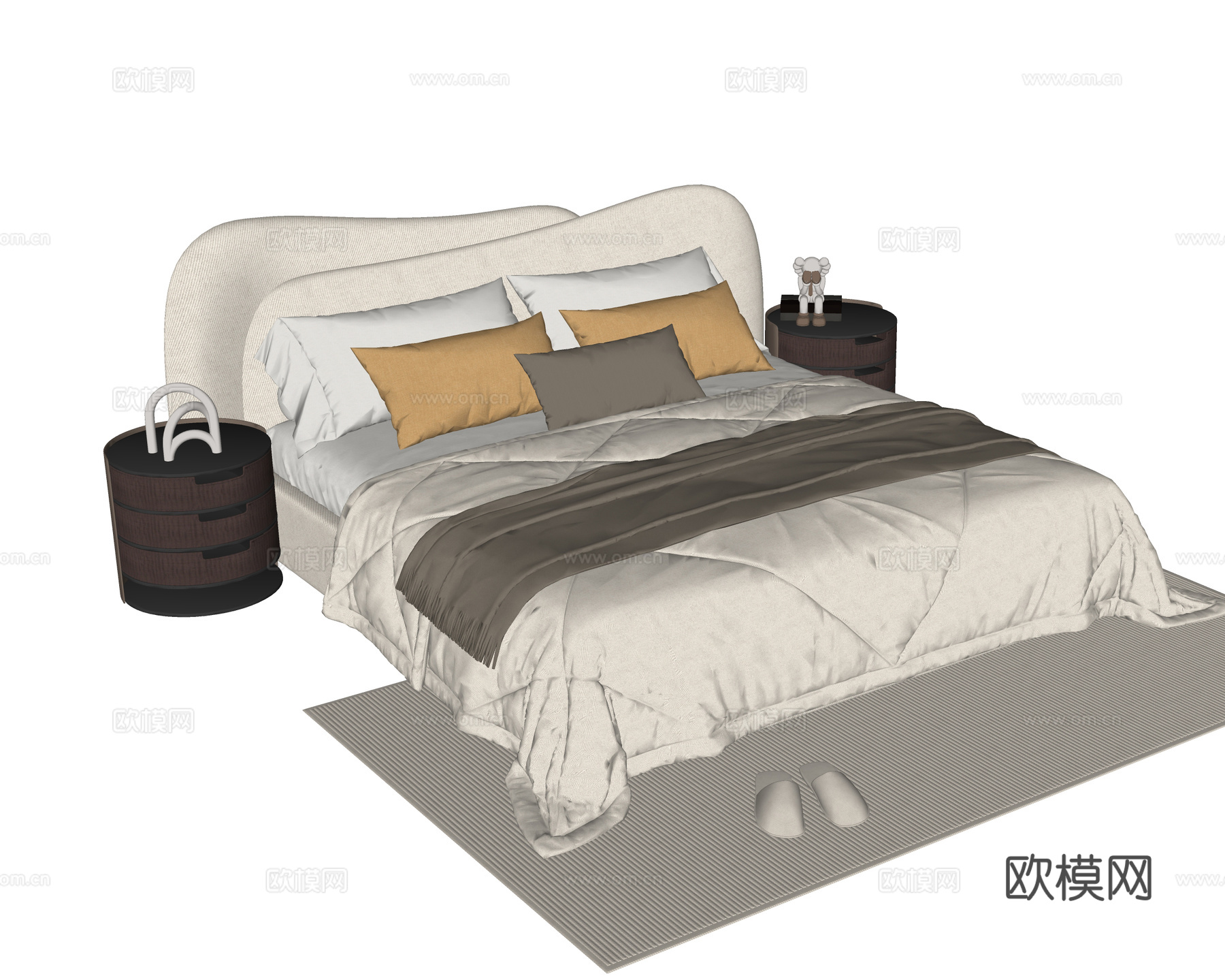 现代单人床 儿童床 床头柜su模型