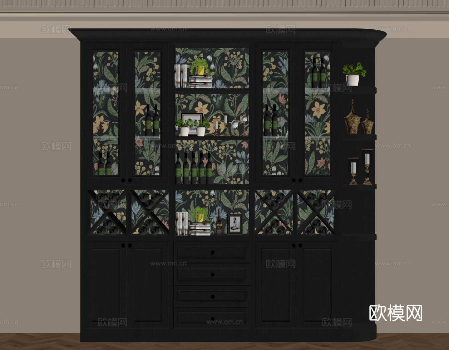 法式复古酒柜 餐边柜su模型