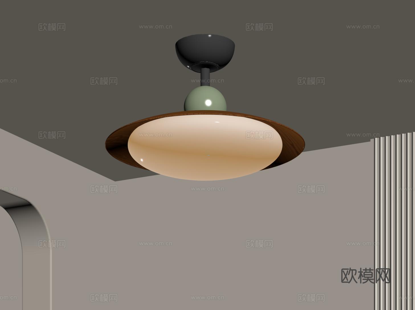 中古圆盘吸顶灯 复古卧室吸顶灯 餐厅吸顶灯su模型