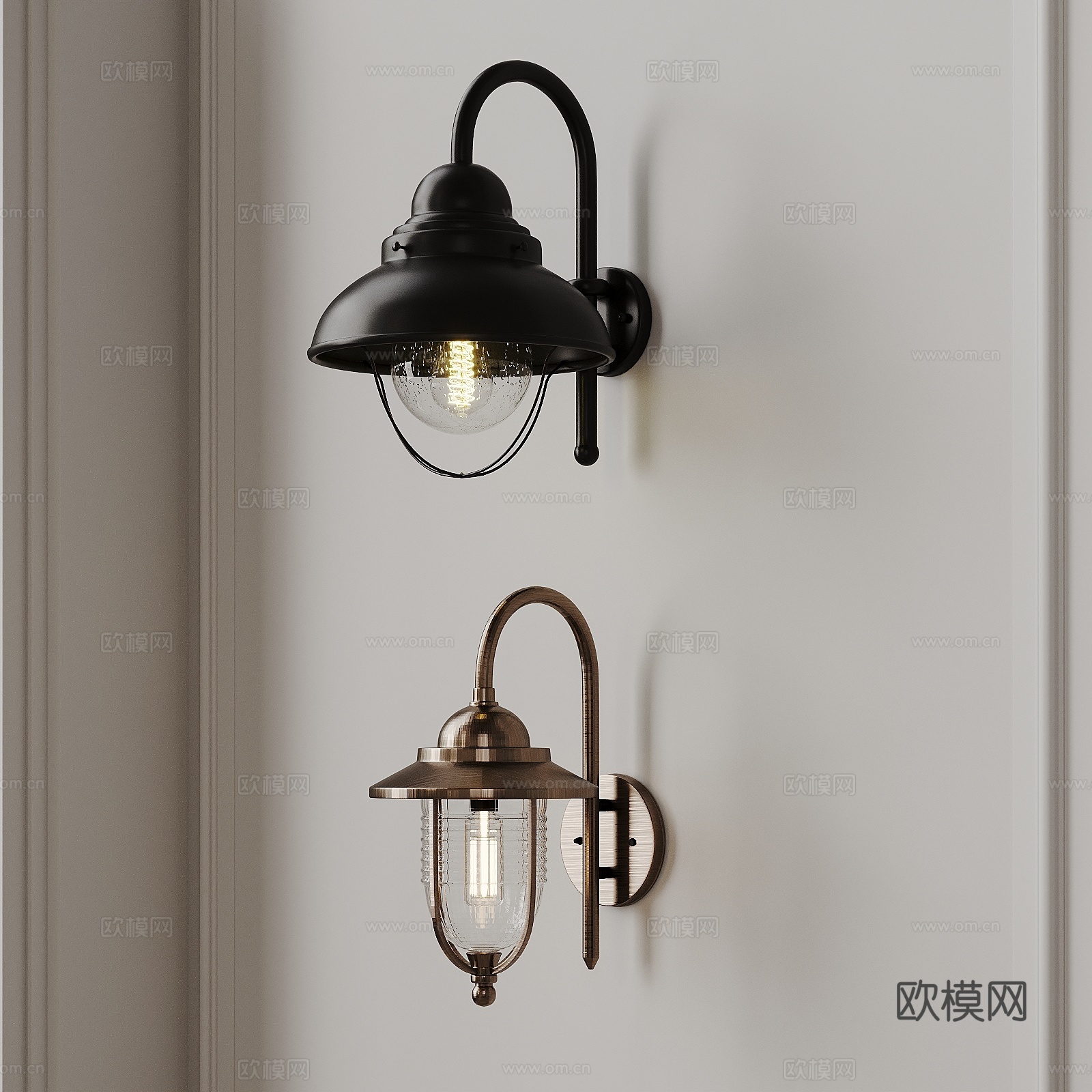 工业风壁灯 室外壁灯 铁艺壁灯 LOFT壁灯su模型