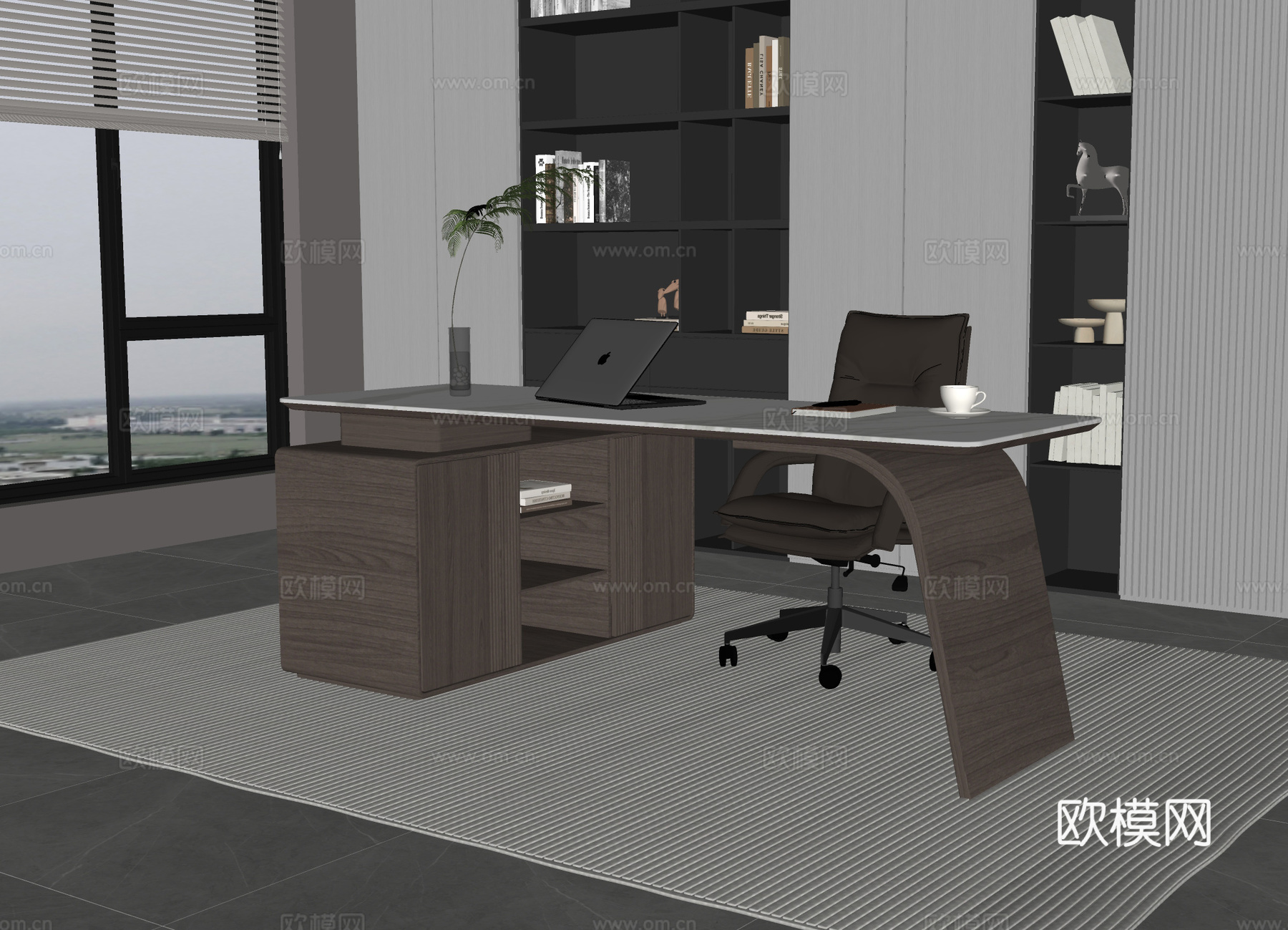 现代办公桌 老板桌  班台桌su模型