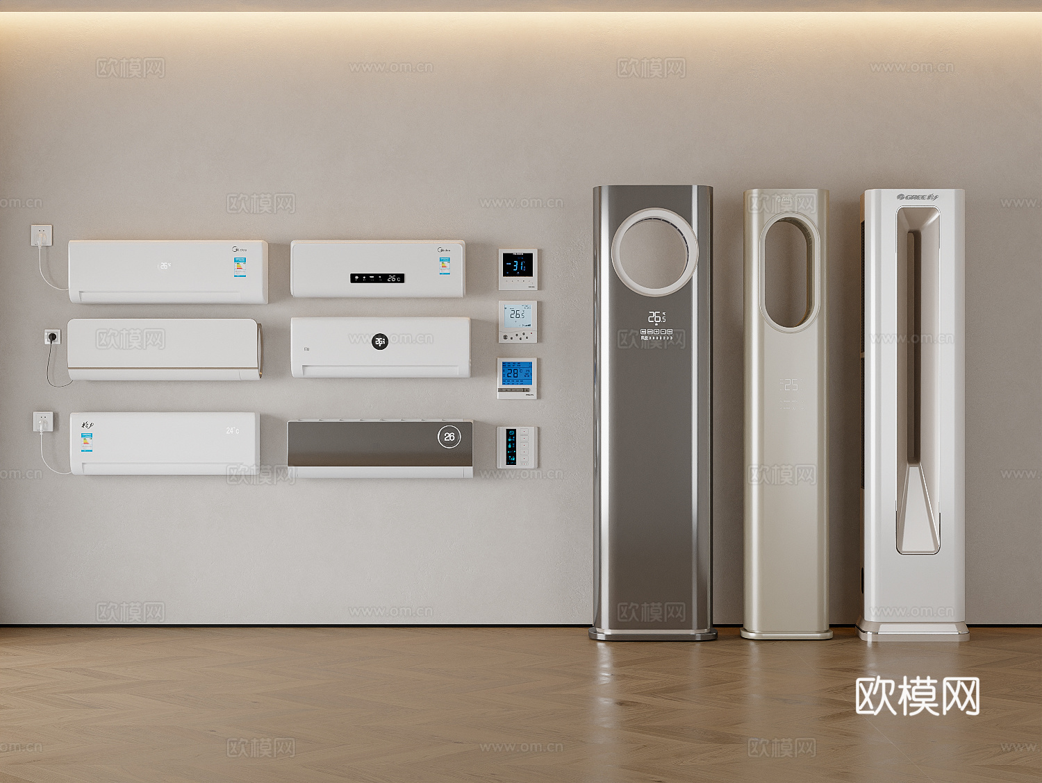 现代空调组合 空调挂机 立式空调su模型