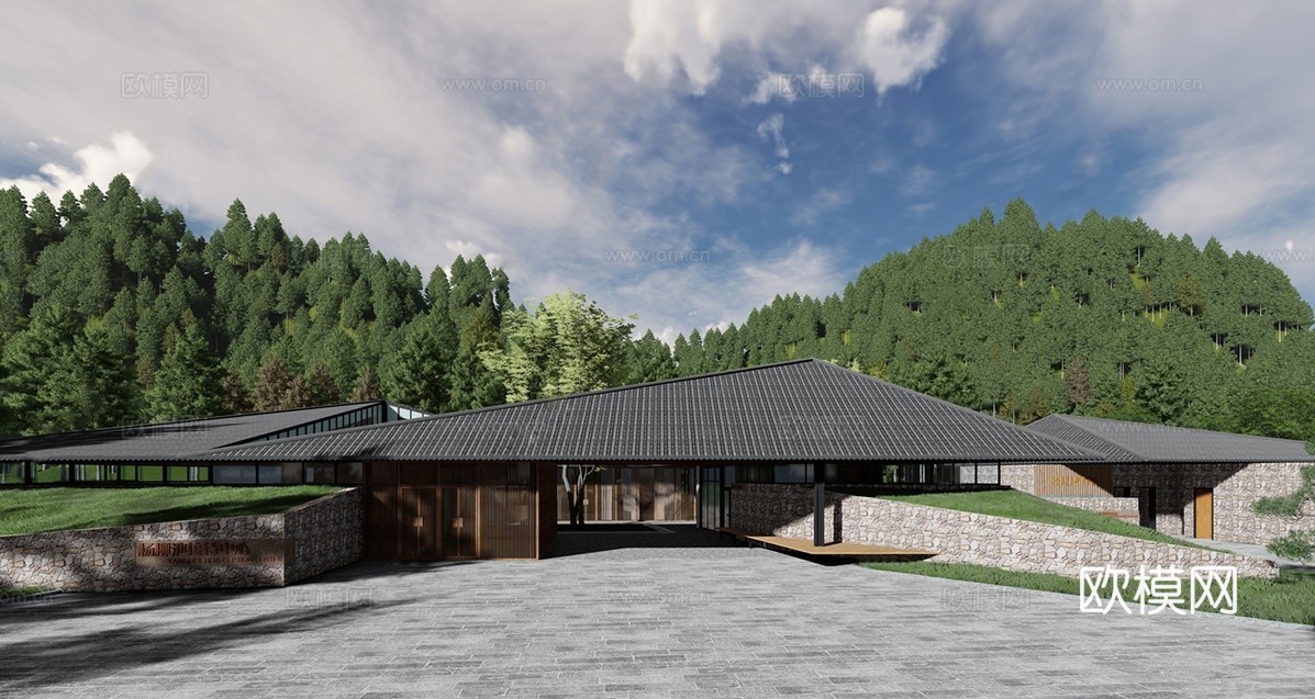 新中式游客中心 文化中心su模型