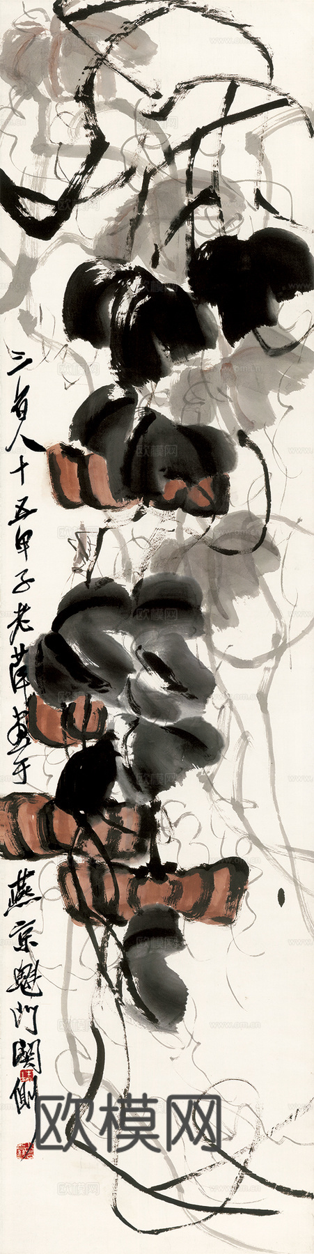 齐白石写意水墨画，近现代水墨画 金瓜 纸本 调 31.6x1