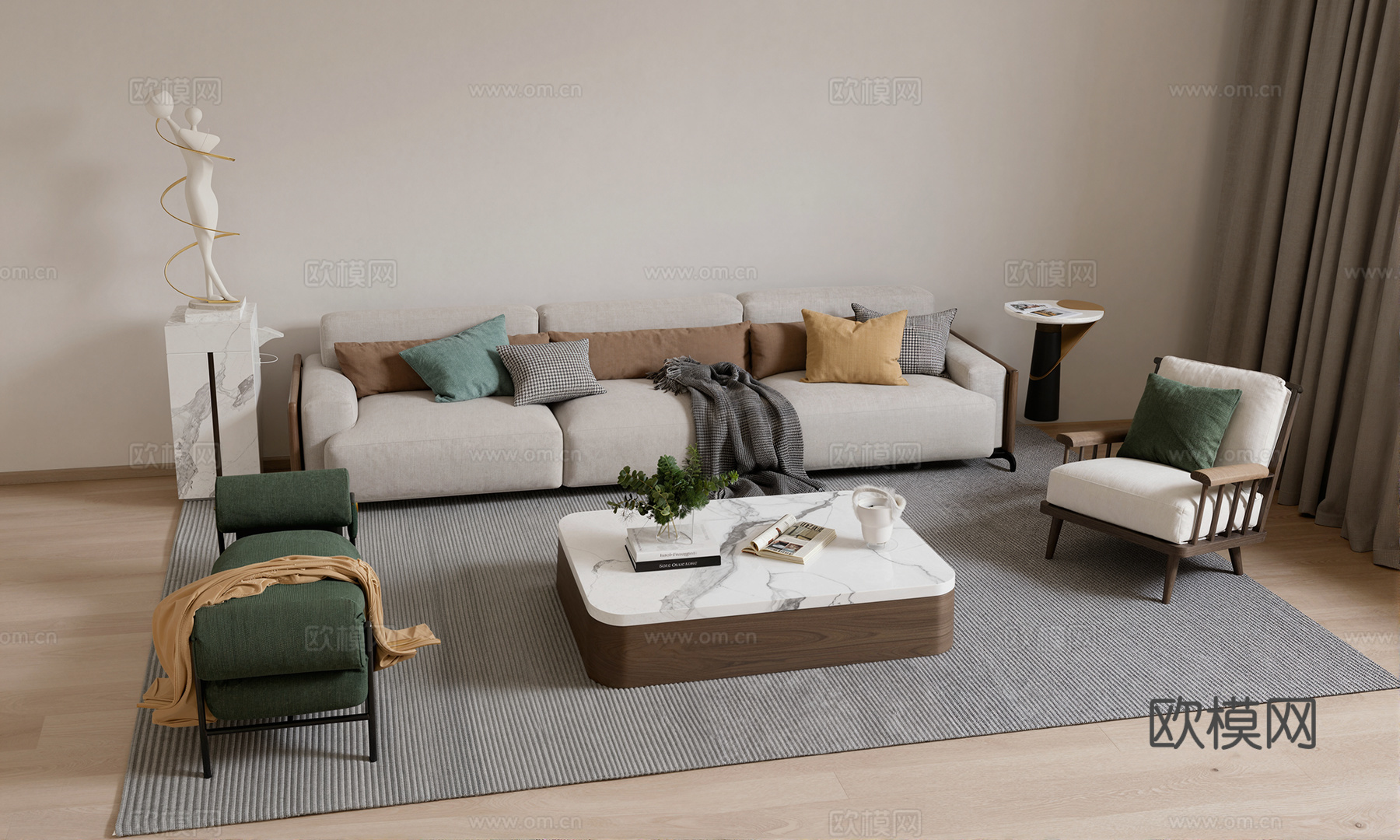 现代时尚简约沙发茶几su模型