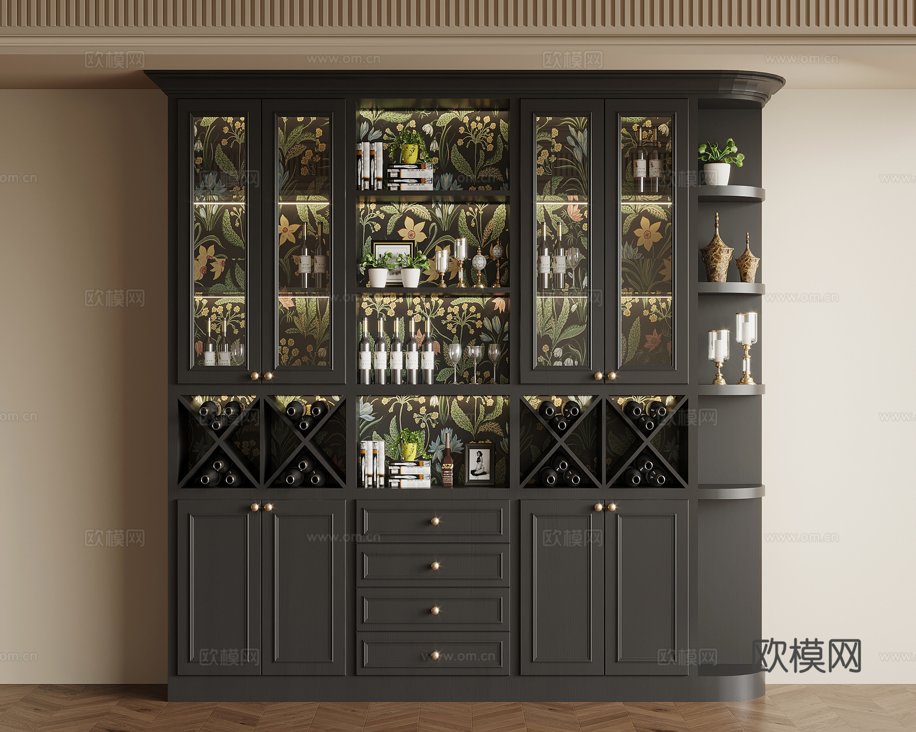 法式复古酒柜 餐边柜su模型