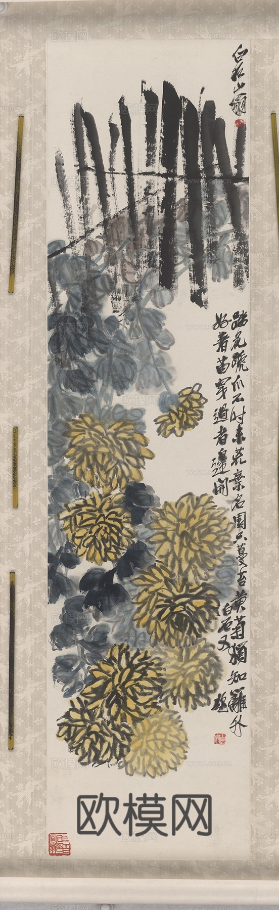 齐白石写意水墨画，近现代水墨画 菊花图