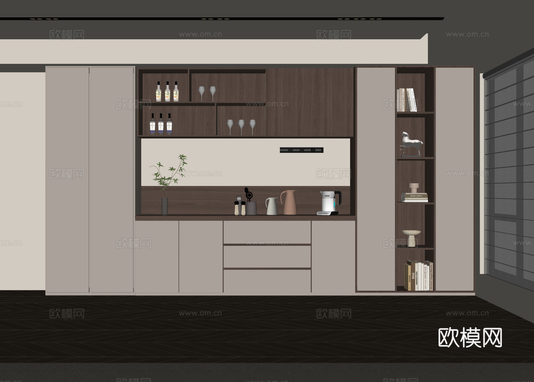 中古风餐边柜su模型