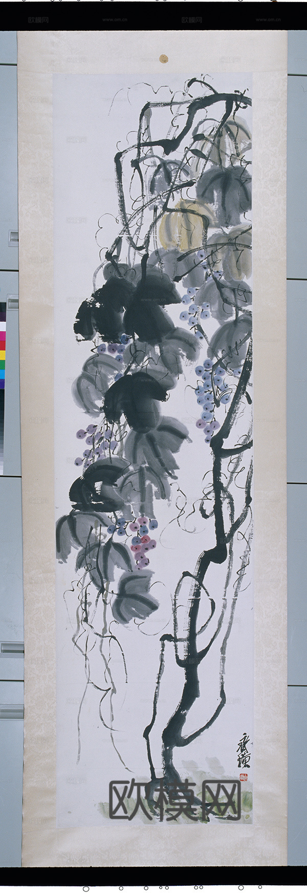 齐白石写意水墨画，近现代水墨画 葡萄藤扫描