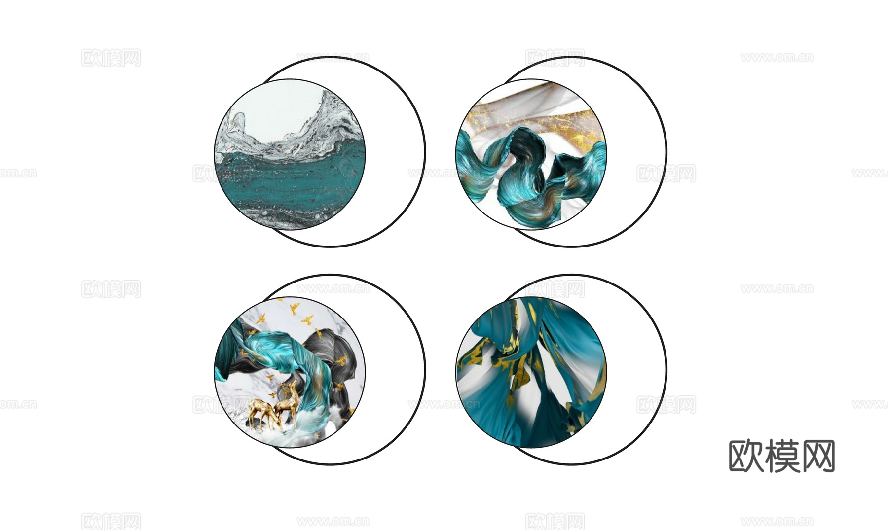 现代轻奢挂画 壁画组合su模型