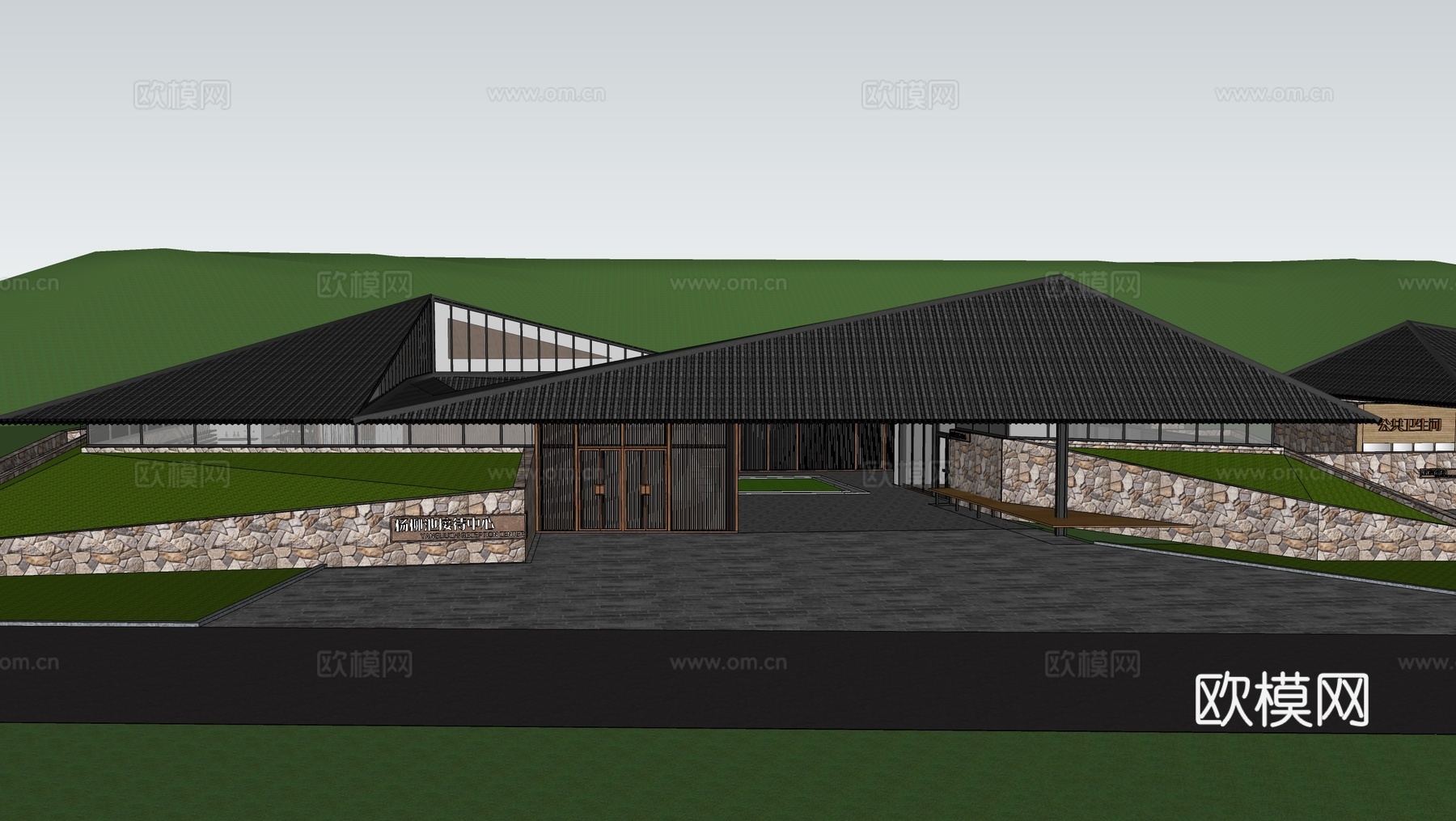 新中式游客中心 文化中心su模型