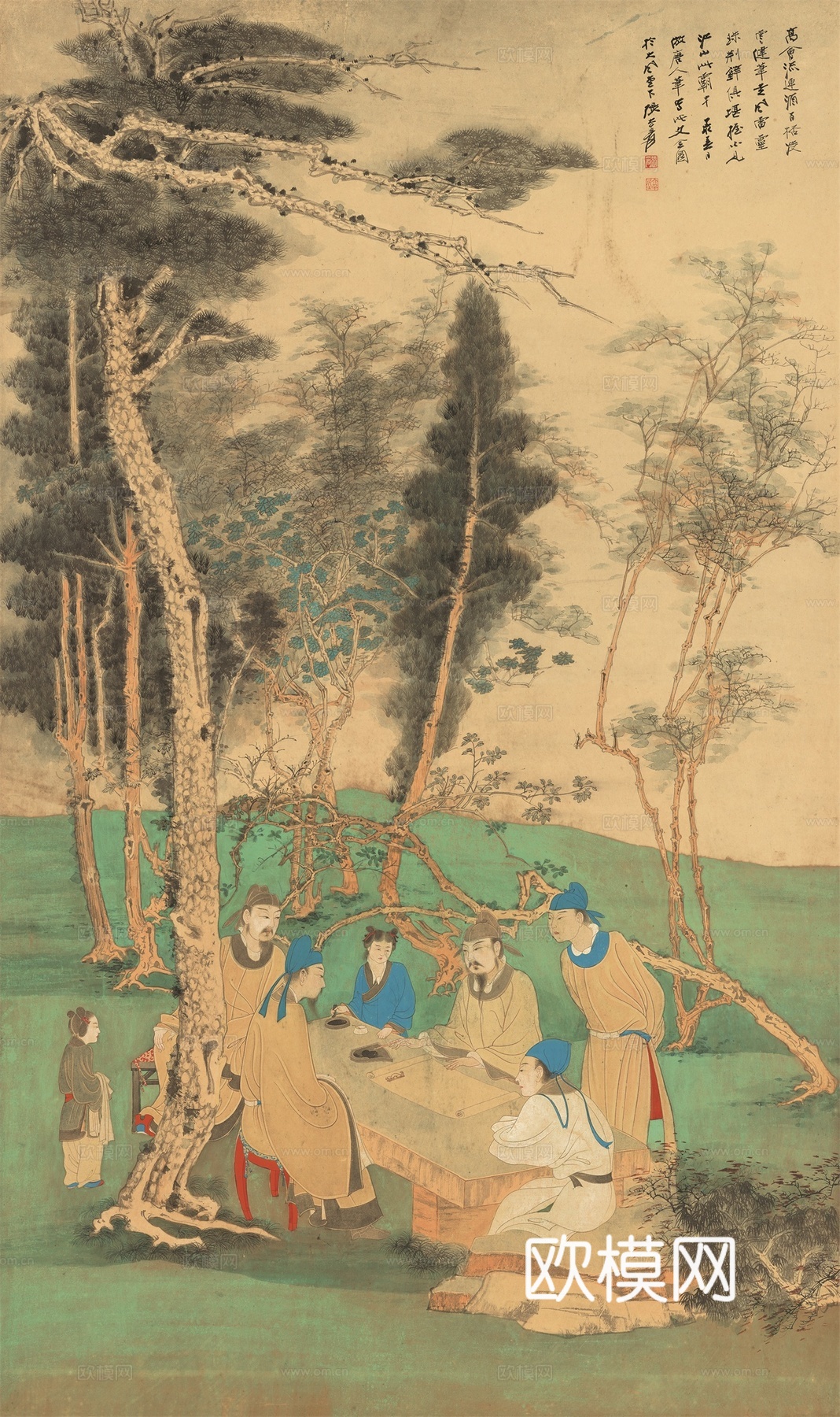 张大千绘画作品，中国近现代水墨画，写意水墨画－松下高仕文会图