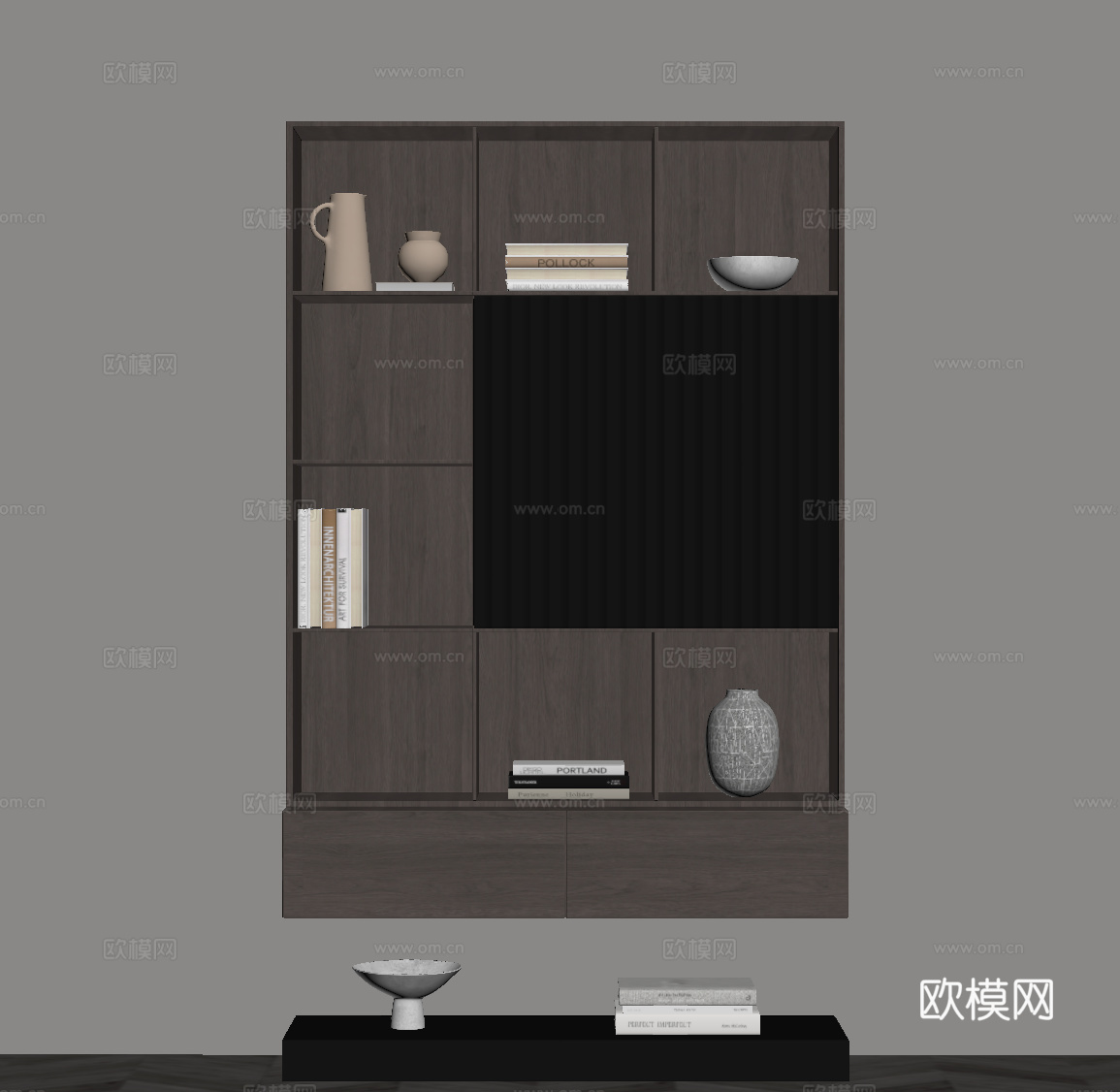 现代意式书柜 置物柜su模型