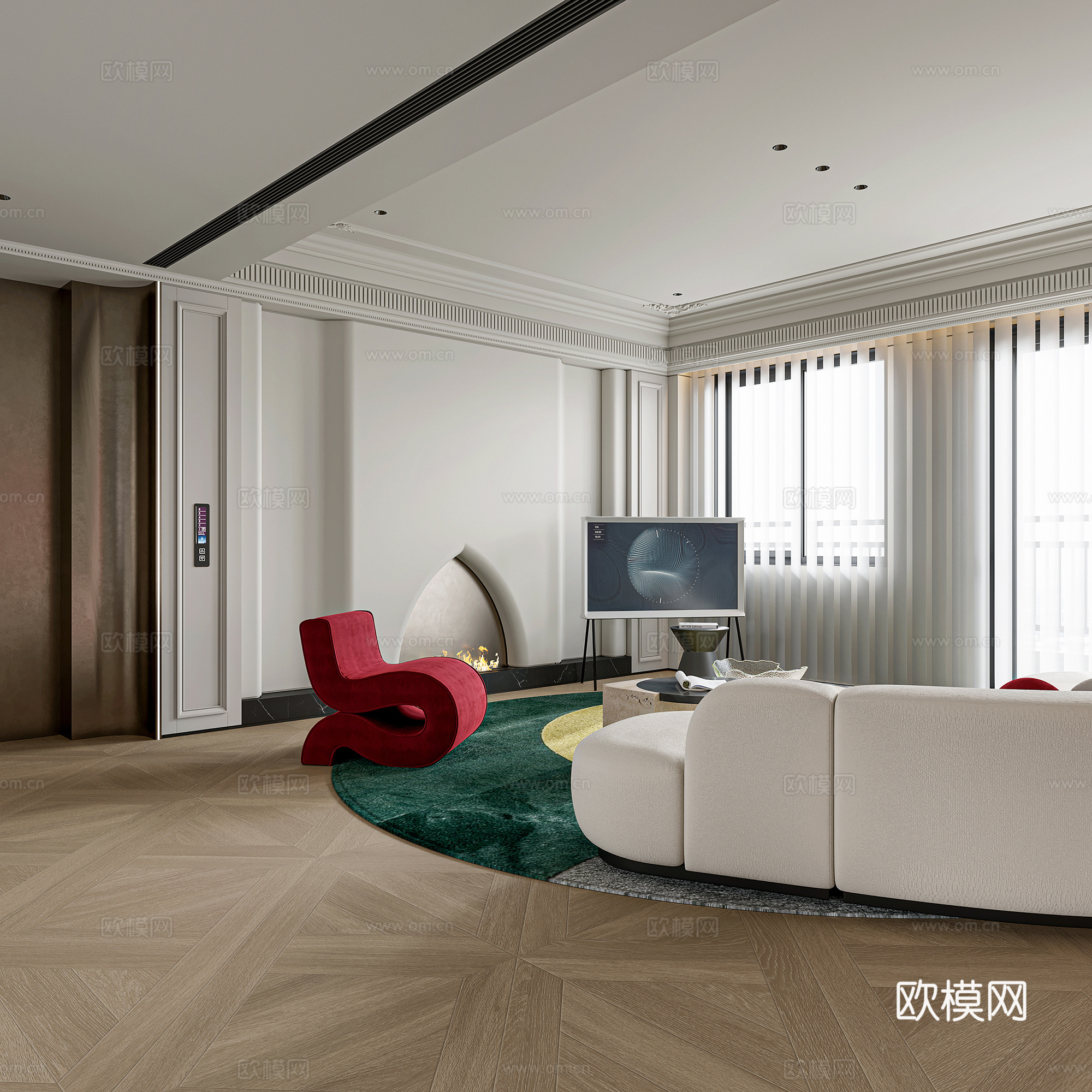 法式现代客餐厅3d模型下载（渲染图4）