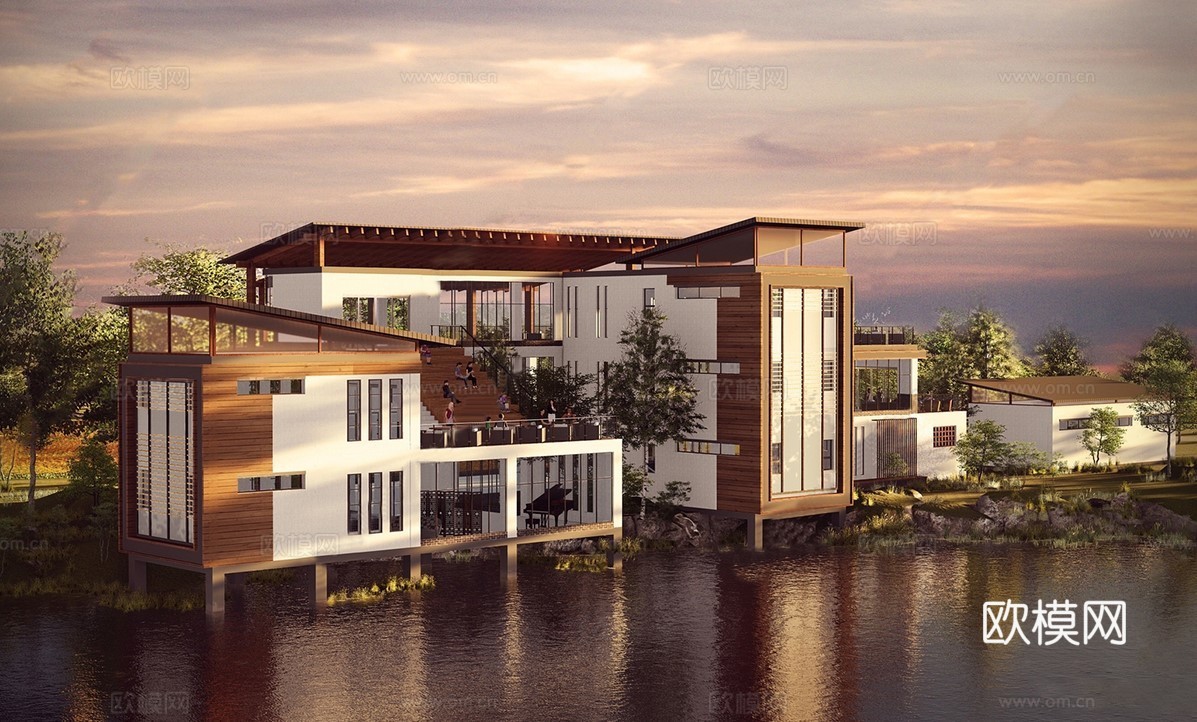 现代游客中心  游客驿站建筑su模型