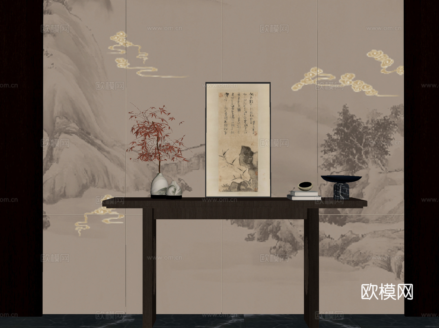 新中式端景台 玄关柜su模型