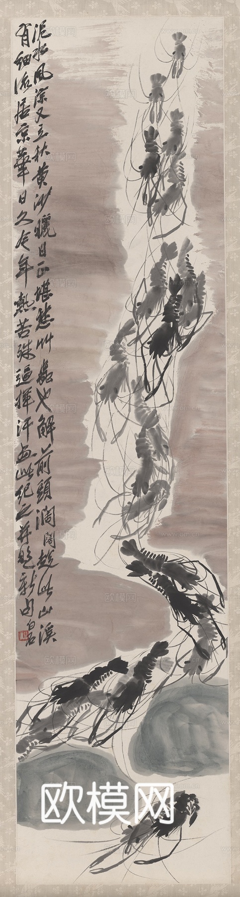 齐白石写意水墨画，近现代水墨画 泥虾图