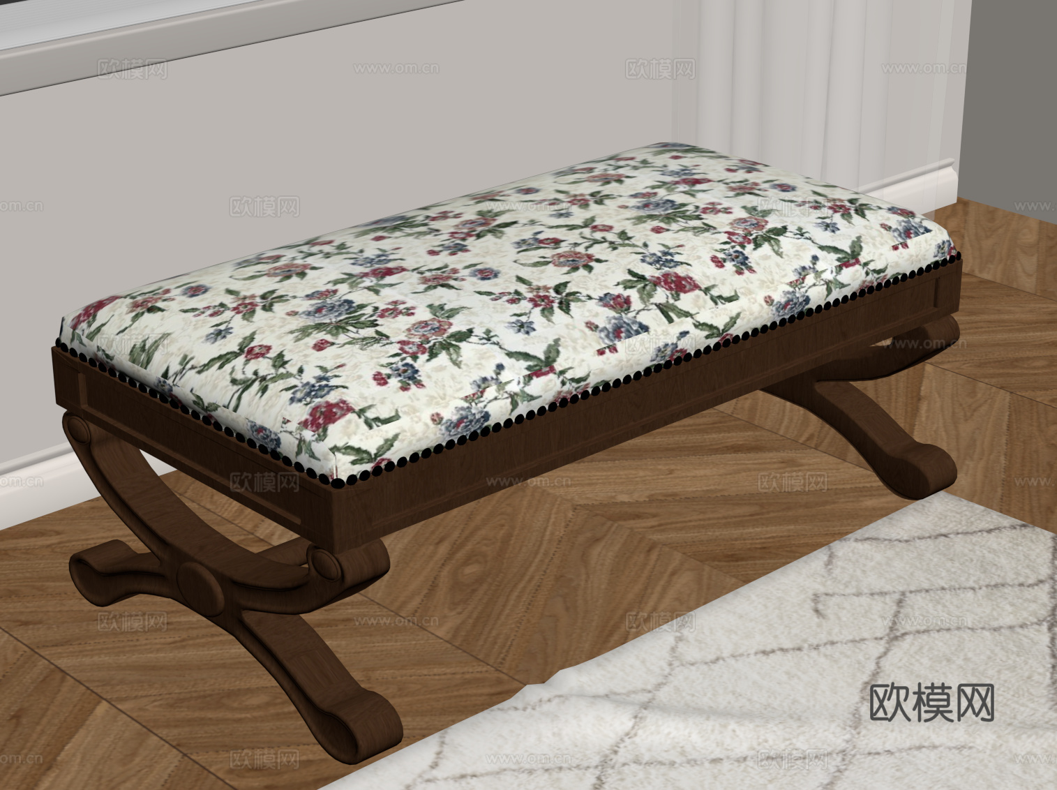 法式复古沙发凳 换鞋凳su模型su模型下载（渲染图2）