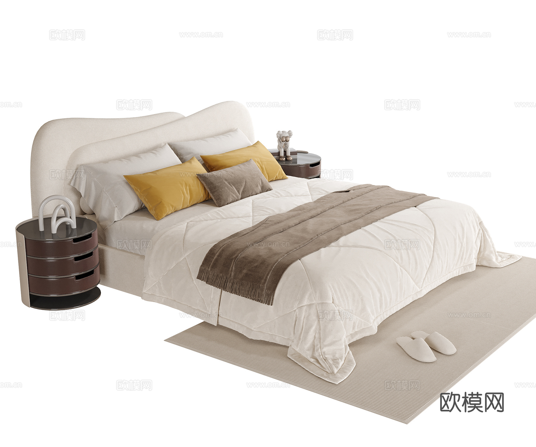 现代单人床 儿童床 床头柜su模型