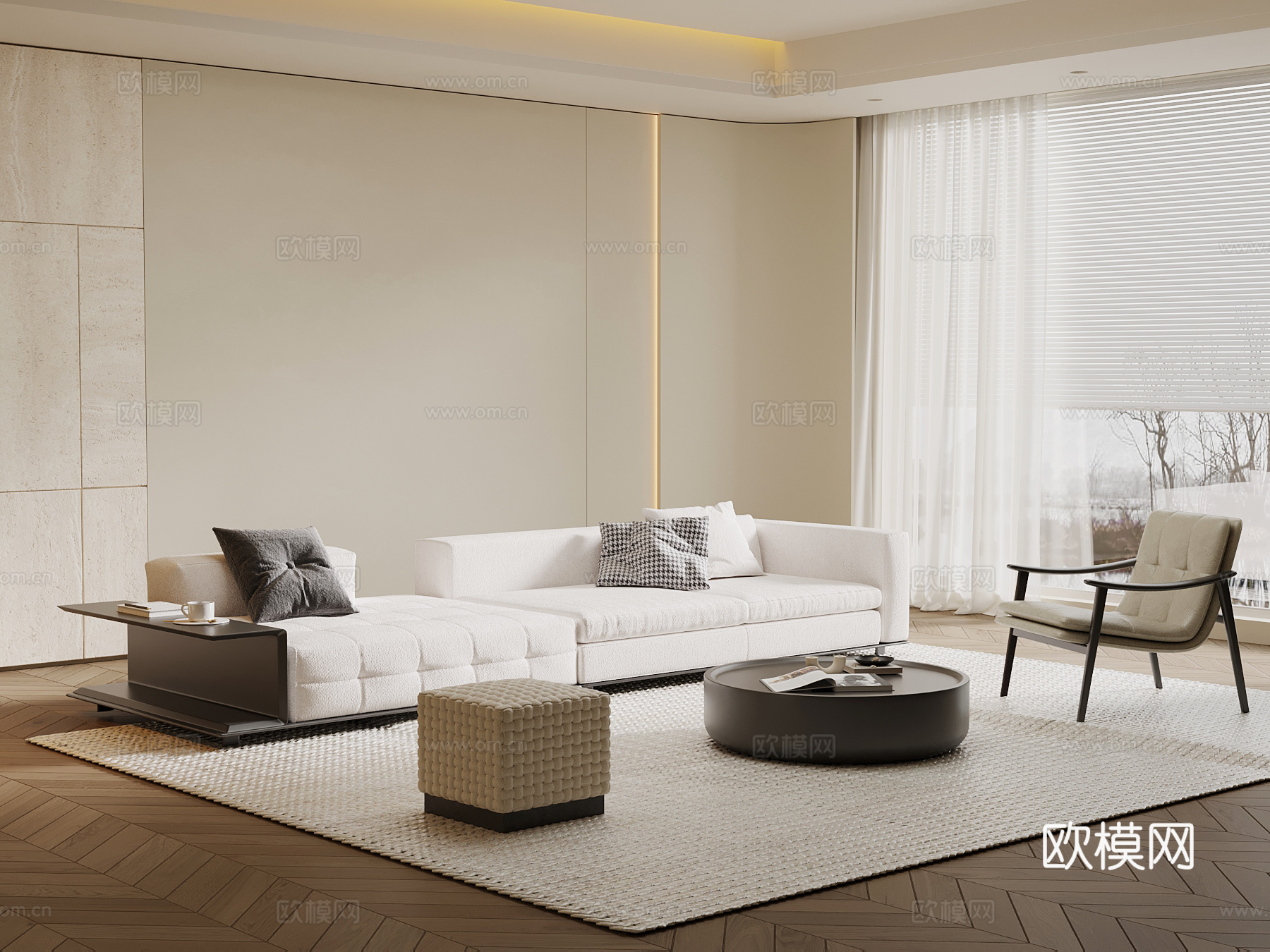 现代客厅 沙发茶几组合 背景墙su模型