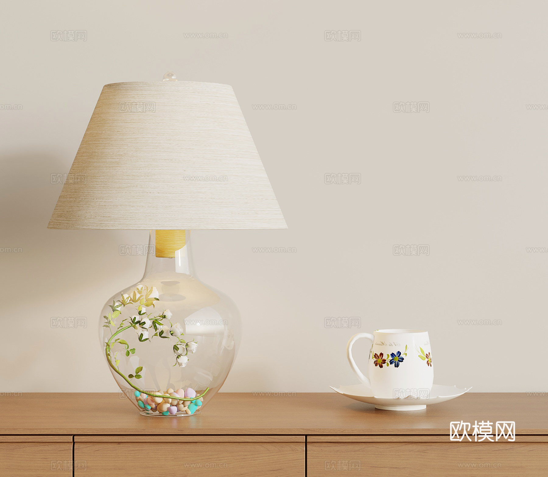 法式复古台灯 玻璃台灯su模型