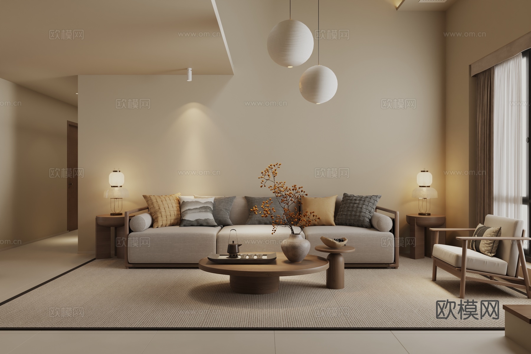 宋代美学客餐厅叠墅3d模型下载（渲染图2）