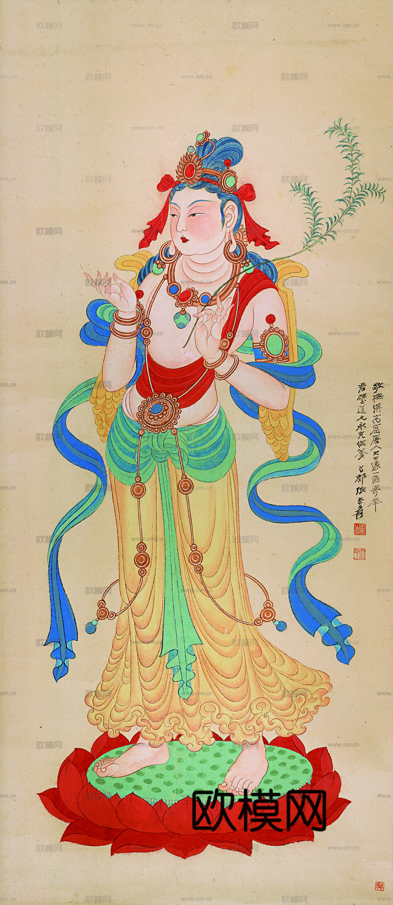 张大千绘画作品，中国近现代水墨画，写意水墨画－莫高窟观音大士