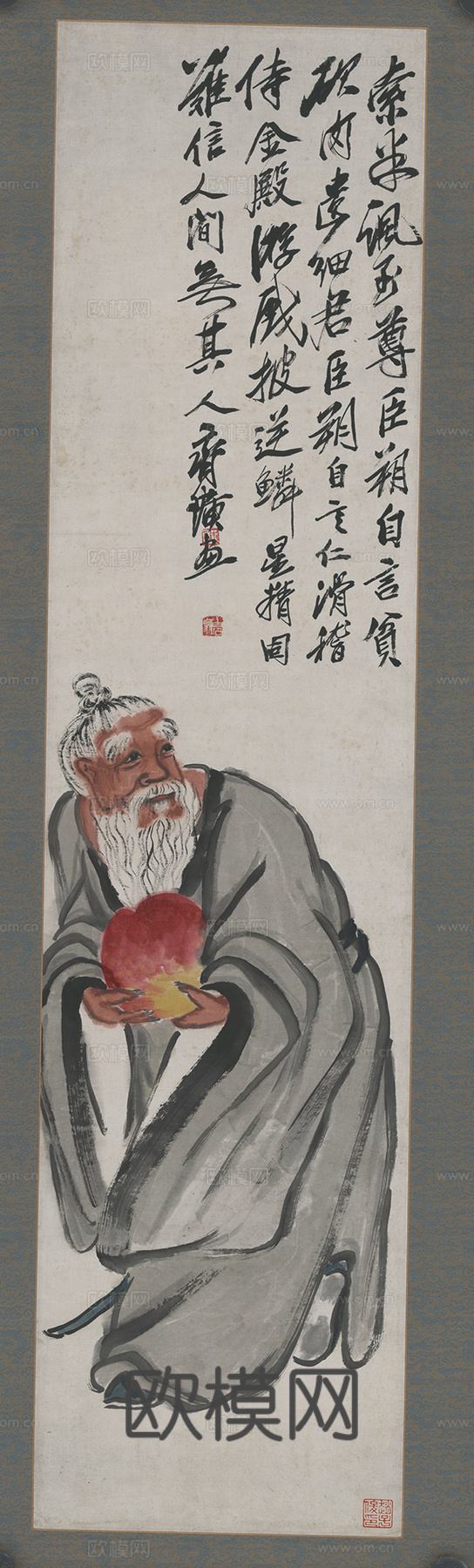 齐白石写意水墨画，近现代水墨画-东方朔偷桃图